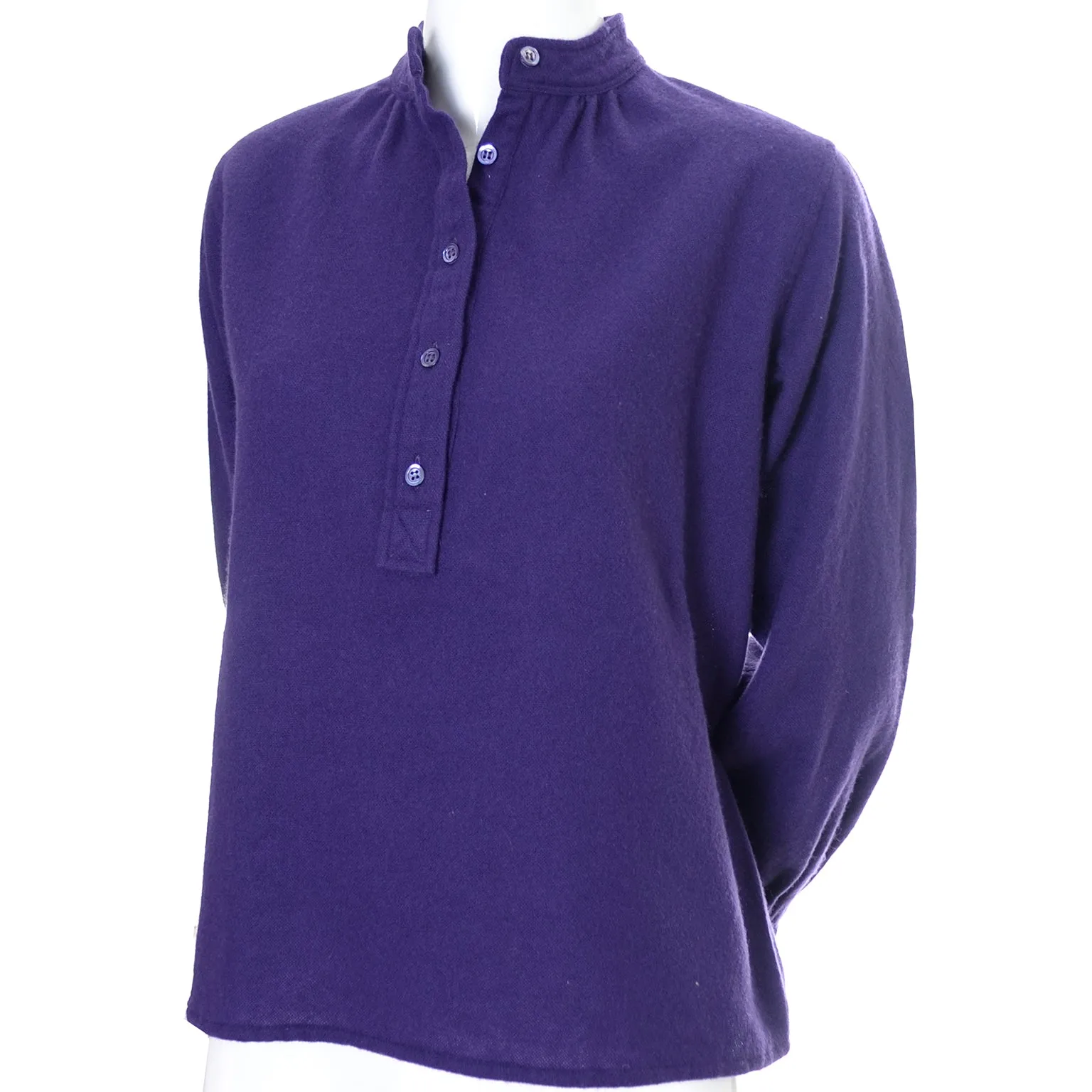 1970s Yves Saint Laurent YSL Vintage Purple Wool Peasant Style Top