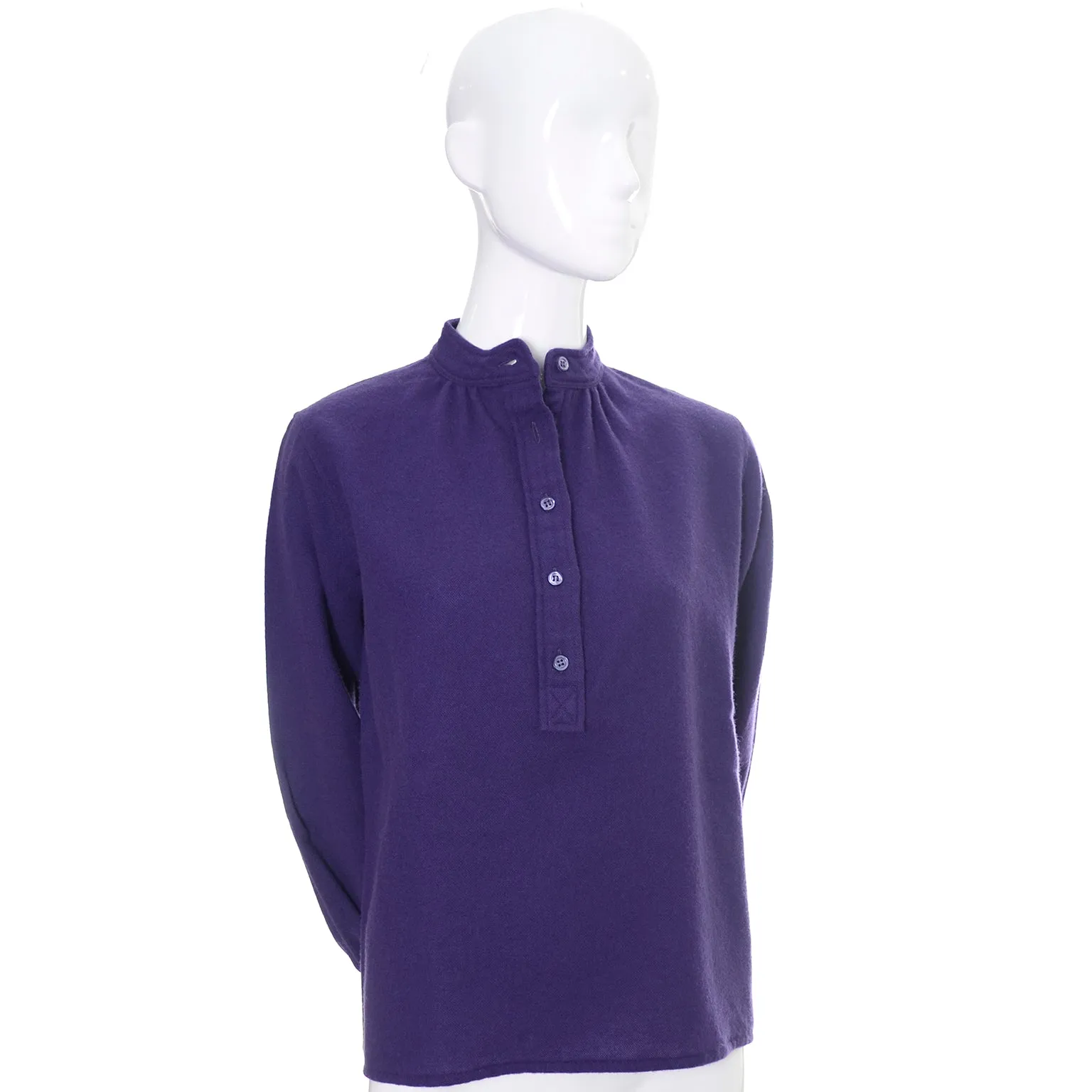 1970s Yves Saint Laurent YSL Vintage Purple Wool Peasant Style Top