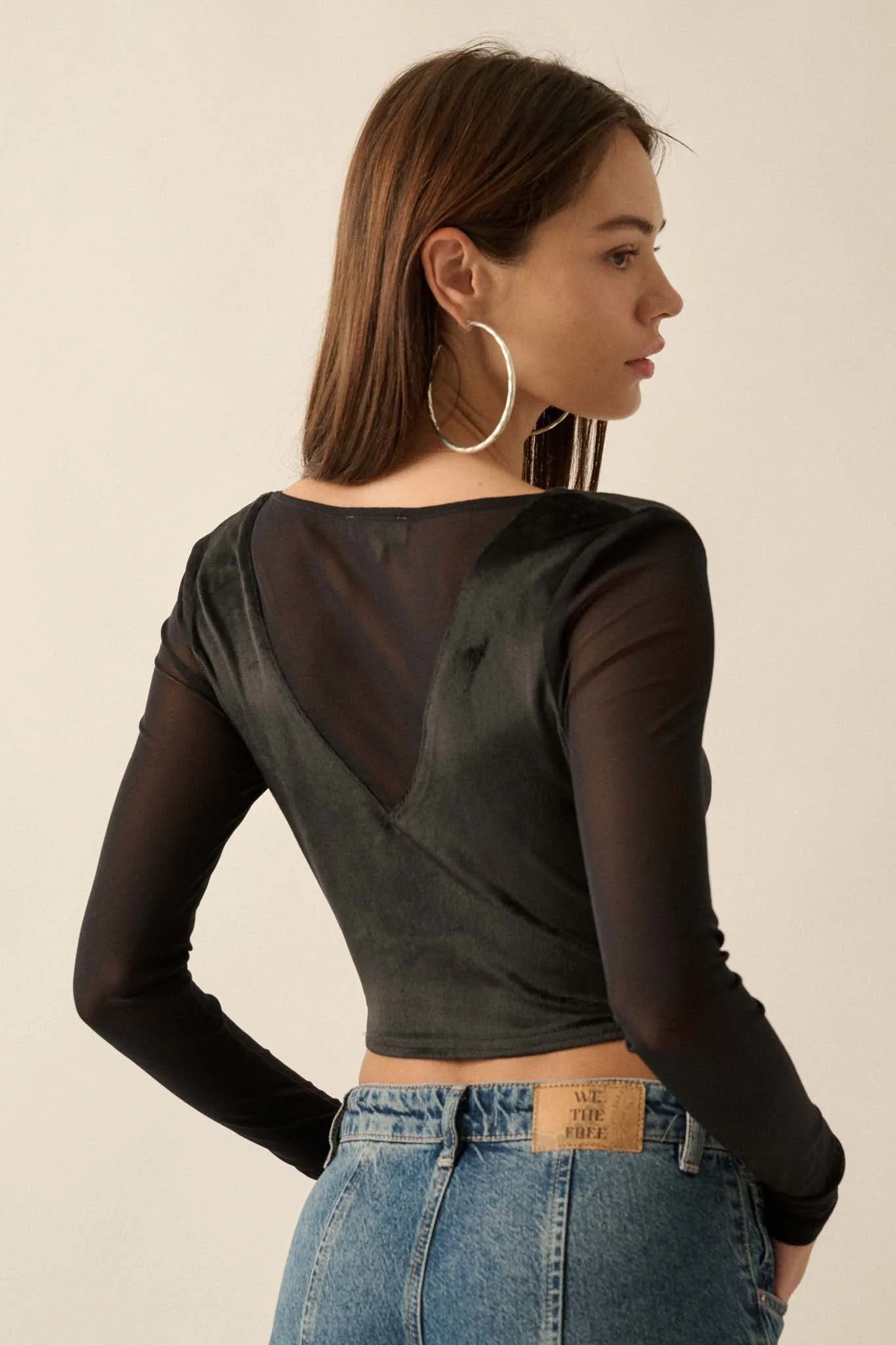 After Dark Velvet and Mesh Cropped Corset Top