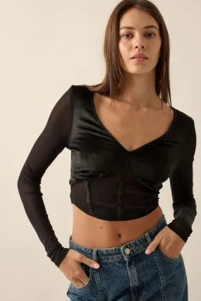 After Dark Velvet and Mesh Cropped Corset Top