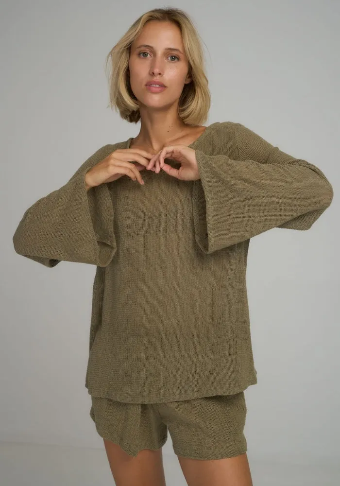 Allegra Mesh Top Khaki