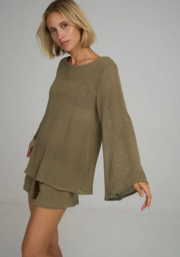 Allegra Mesh Top Khaki