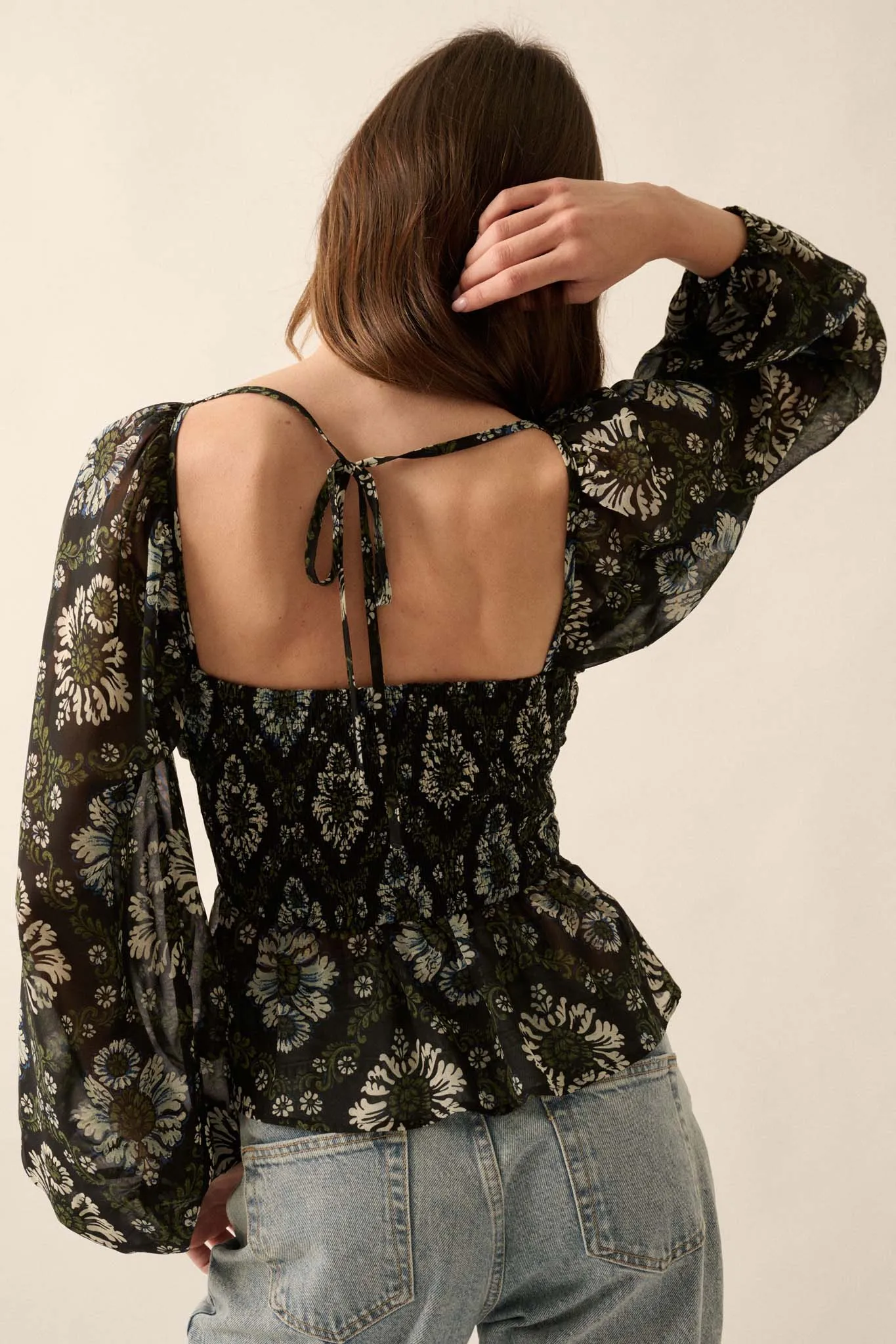 Awakening Beauty Floral Chiffon Peasant Top