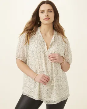 Barbara Printed Peasant Top | White