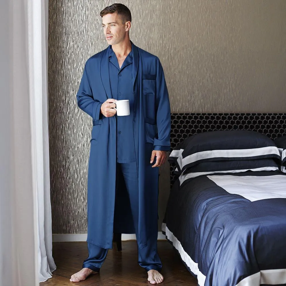 Best men's silk long pajamas Set  Luxury Silk Pajamas Robe Set with Trimming