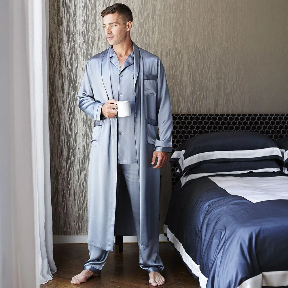 Best men's silk long pajamas Set  Luxury Silk Pajamas Robe Set with Trimming