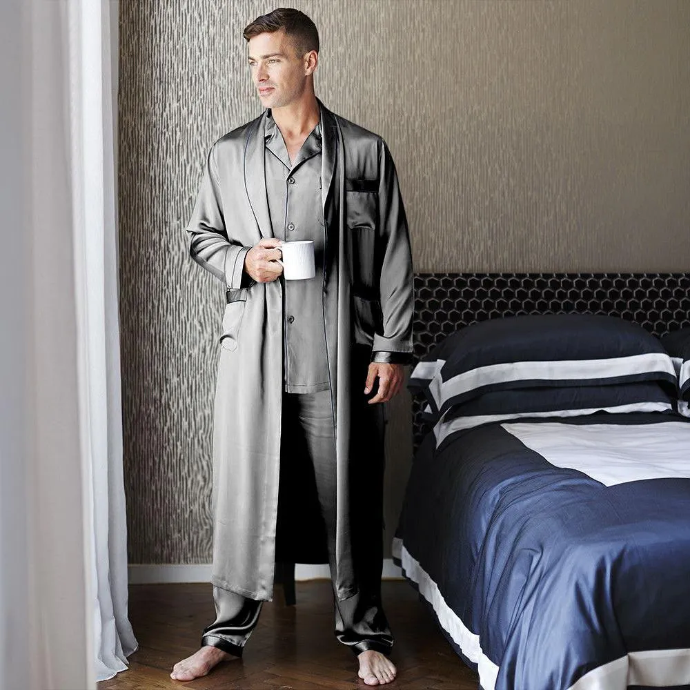 Best men's silk long pajamas Set  Luxury Silk Pajamas Robe Set with Trimming