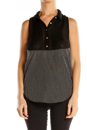 Black Striped Mesh Panel Formal Tank Top