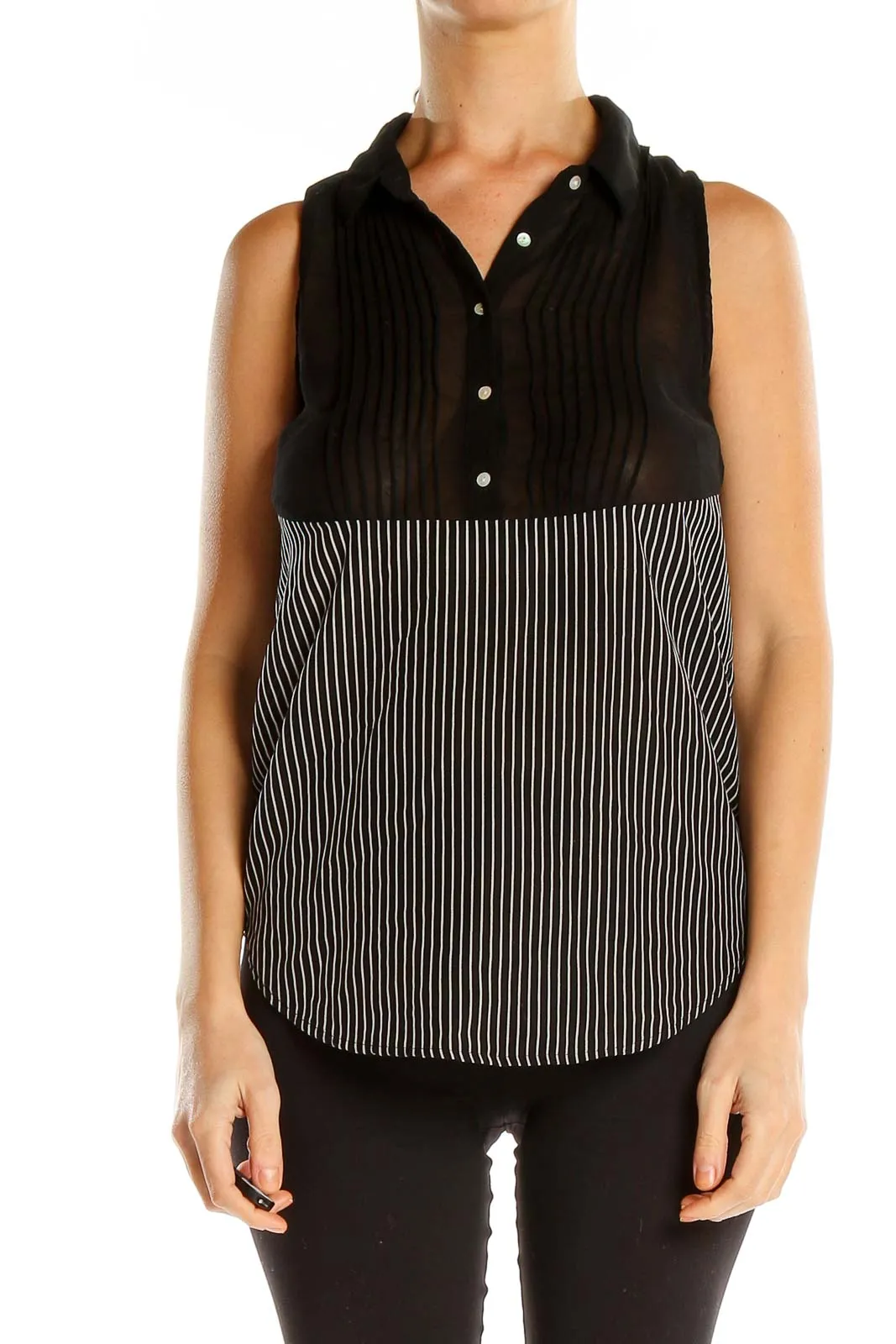 Black Striped Mesh Panel Formal Tank Top