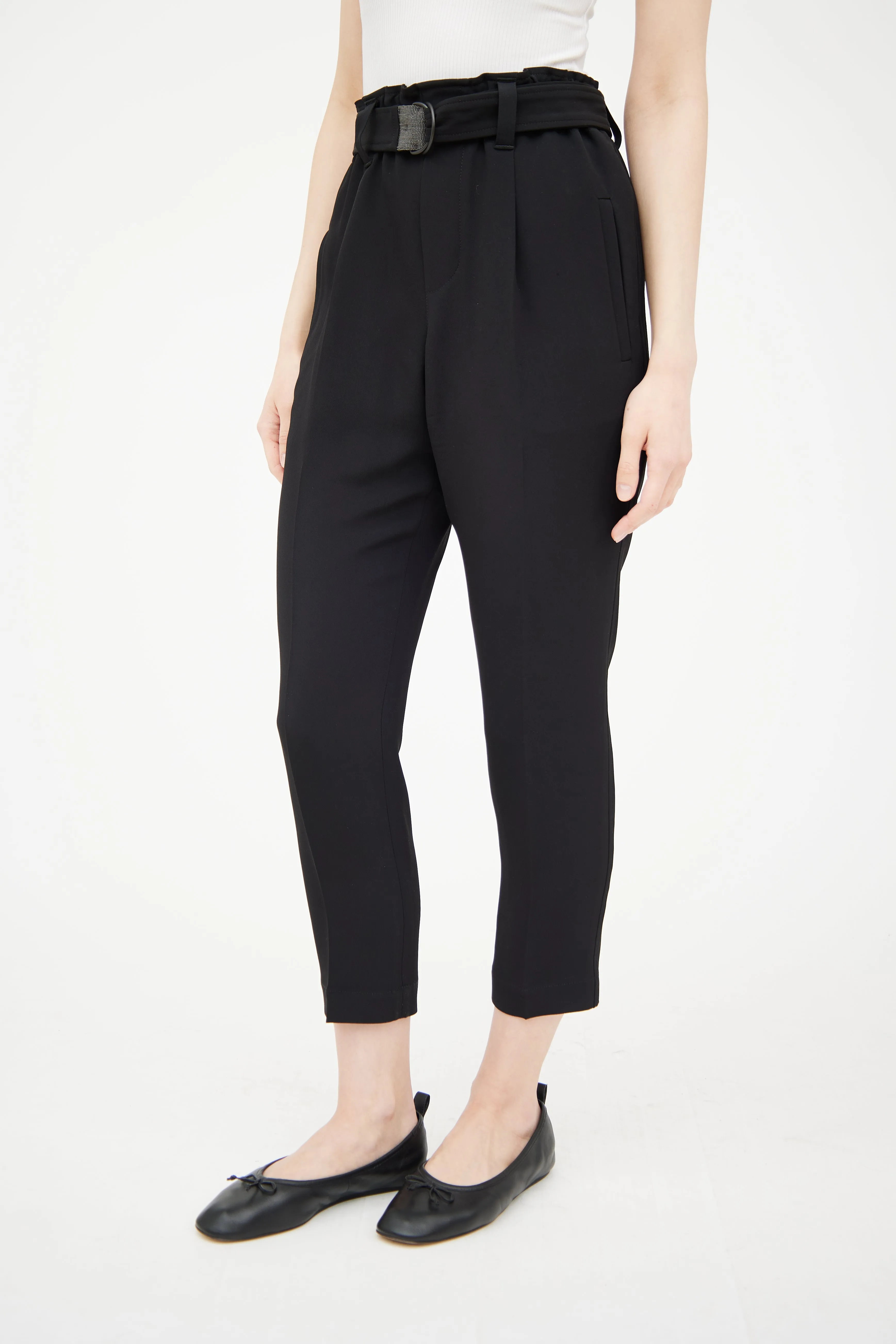 Black Tapered Paperbag Trouser