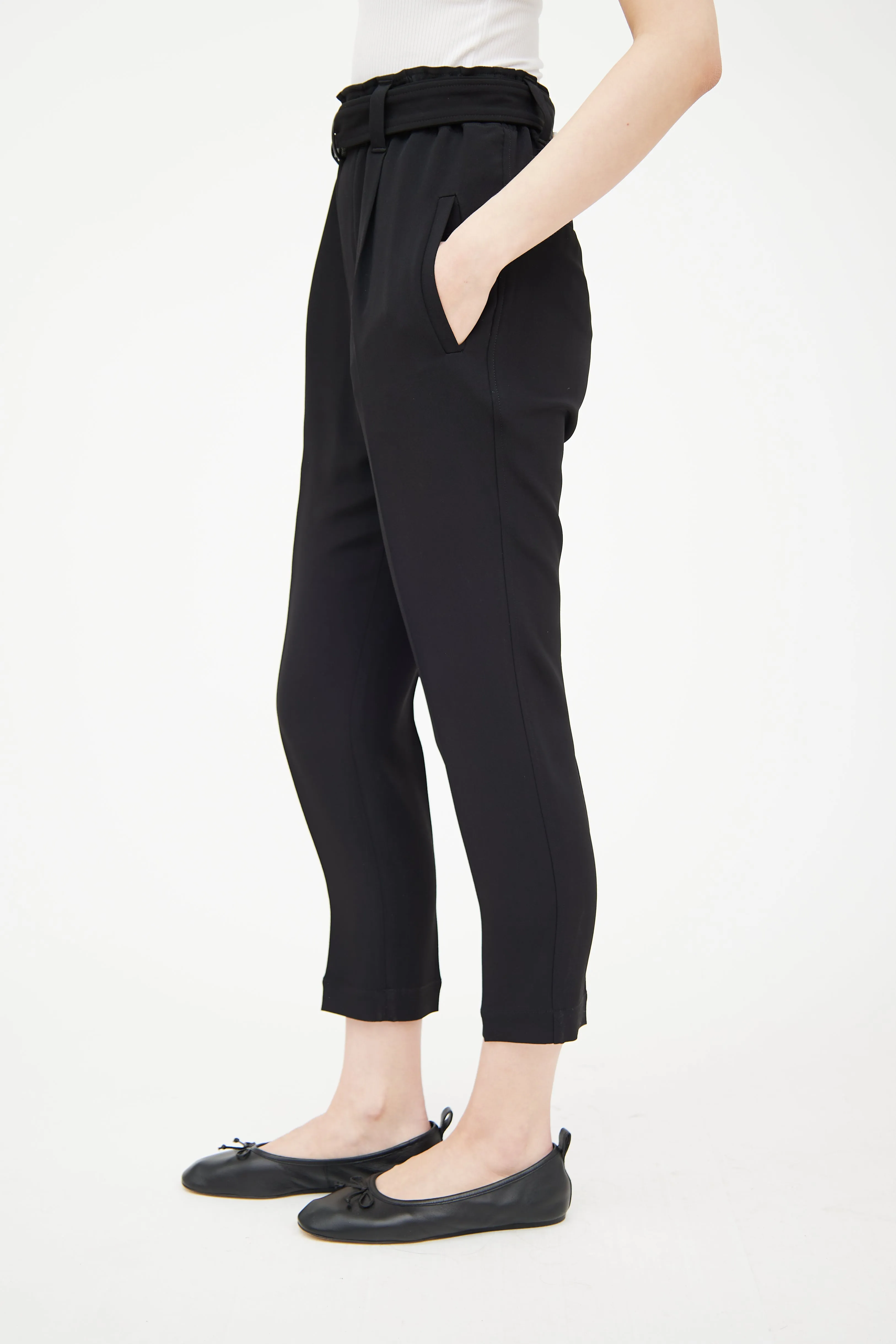 Black Tapered Paperbag Trouser