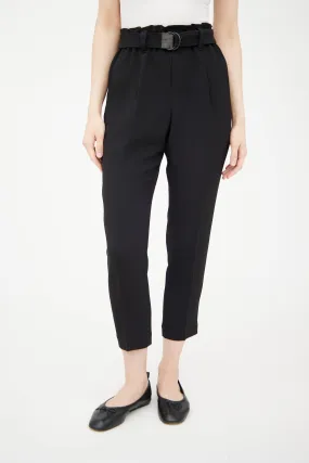 Black Tapered Paperbag Trouser