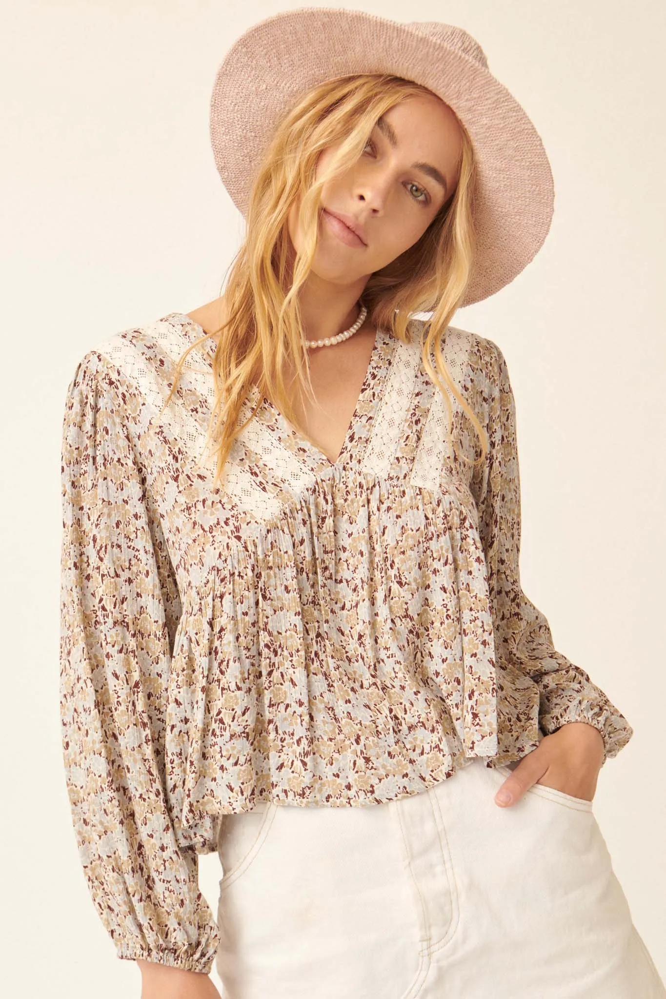 Blooming Season Floral Babydoll Peasant Top