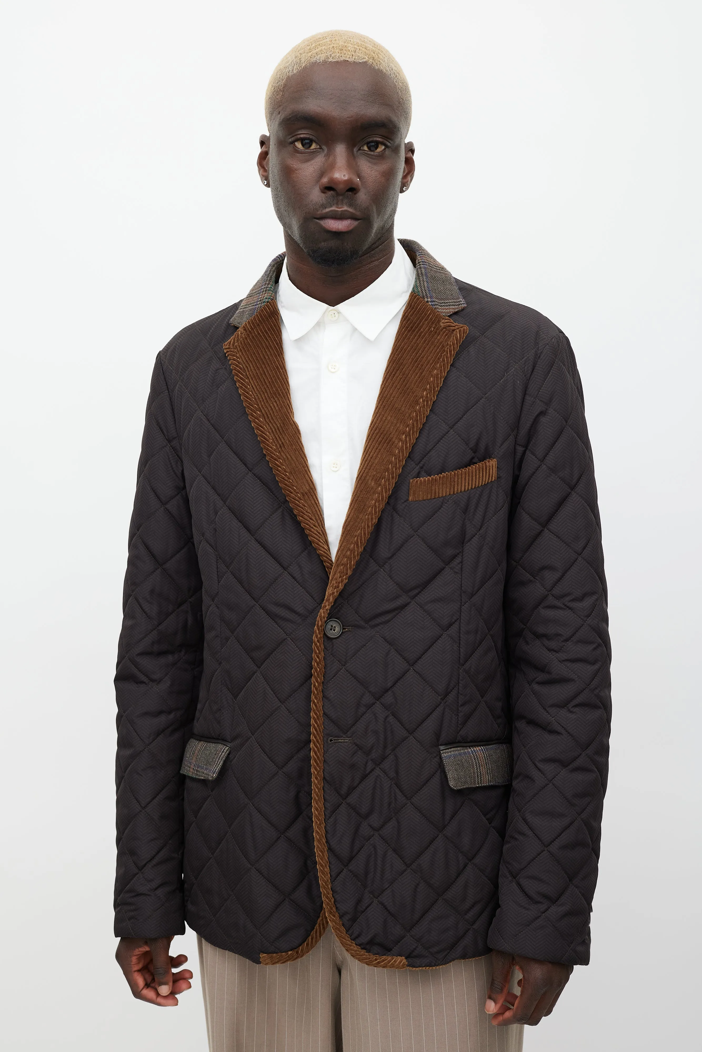 Brown Quilted Corduroy Blazer