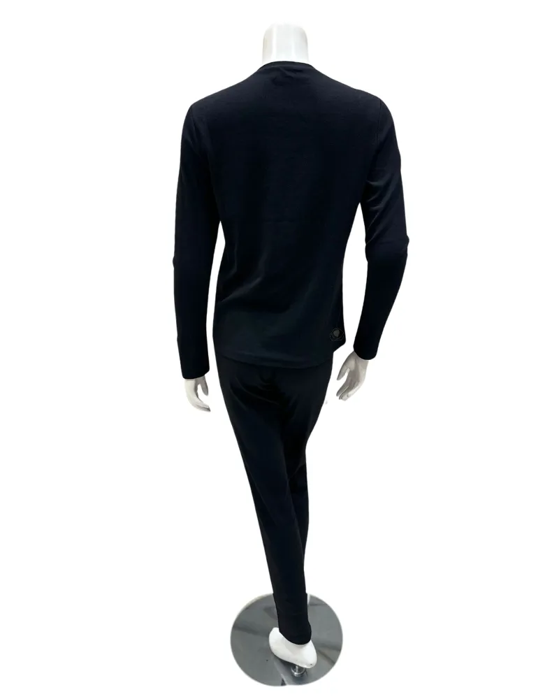 C-7143 Black Emblem Ribbed V Neck Modal Pajamas Set