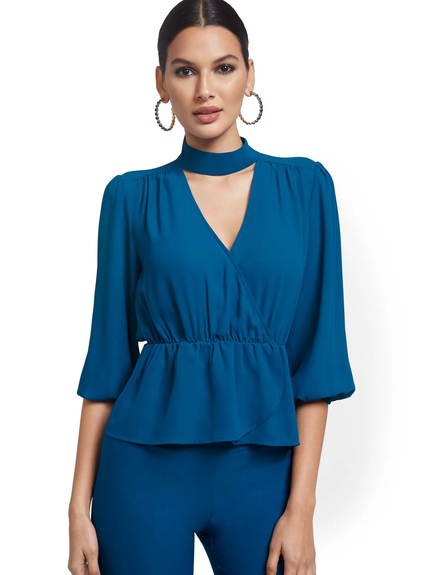 Choker V-Neck Surplice Top