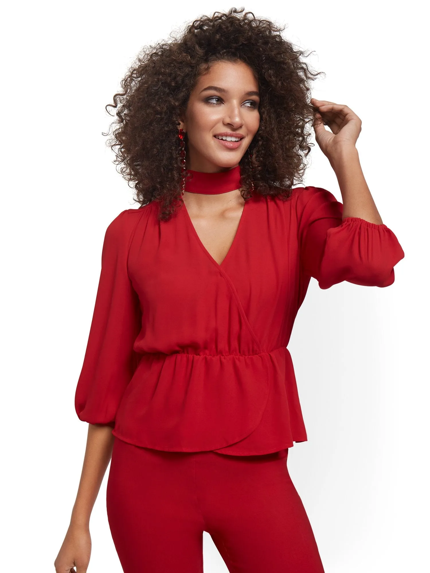 Choker V-Neck Surplice Top