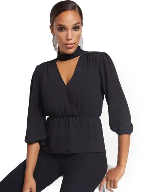 Choker V-Neck Surplice Top