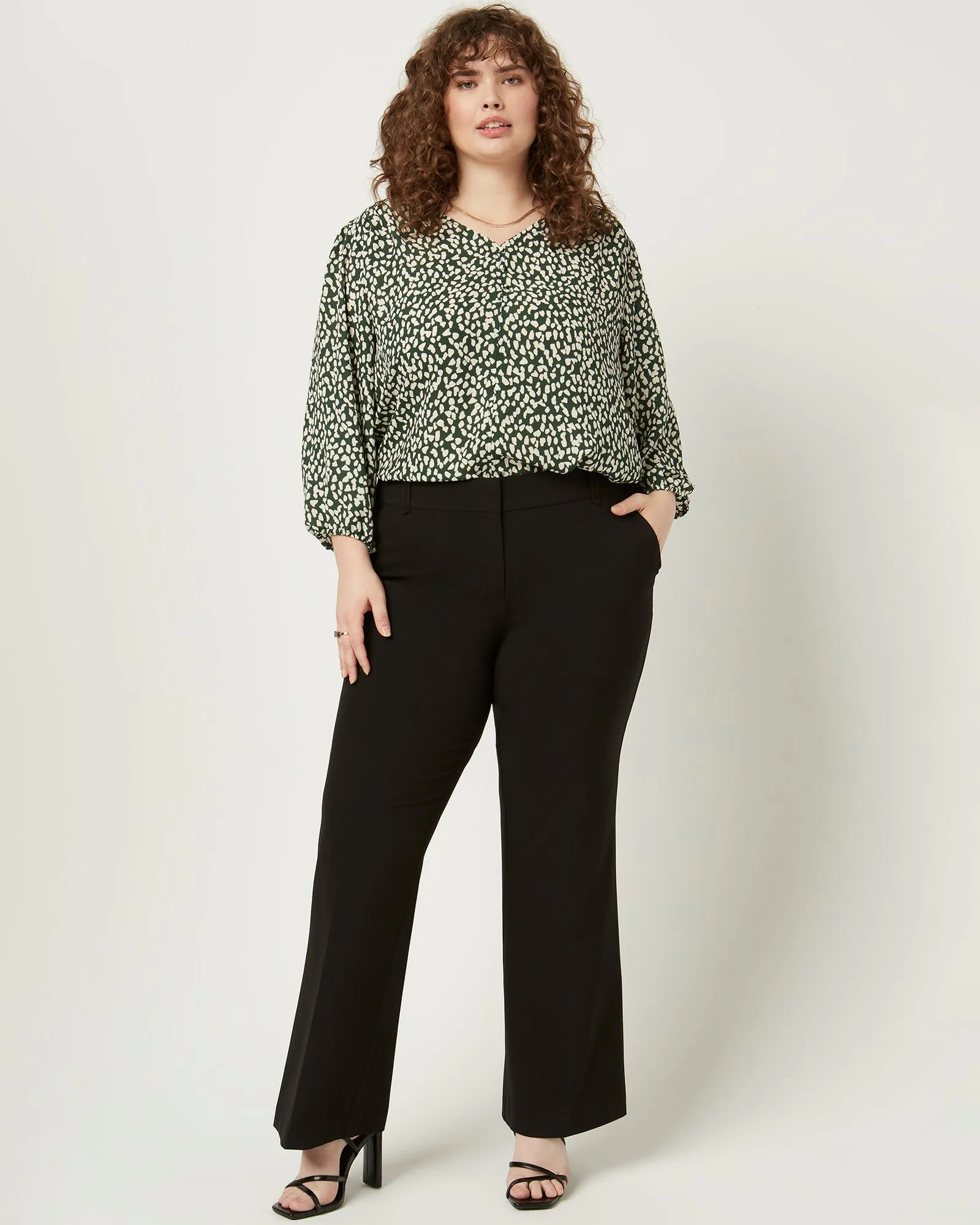 Christine Three-Quarter Sleeve Peasant Top | Forest Green / Ivory