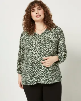 Christine Three-Quarter Sleeve Peasant Top | Forest Green / Ivory