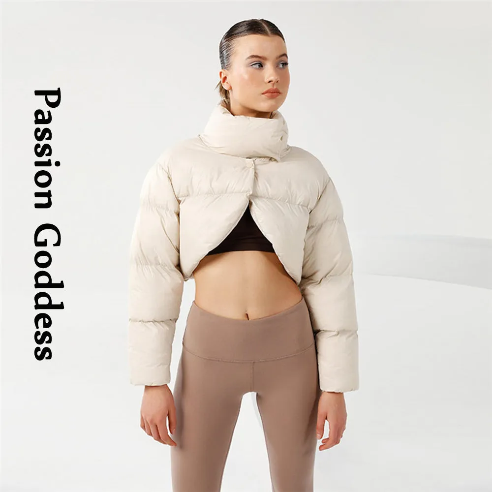 cold weather outfits Joskaa Cute Women Autumn Crop Puffer Jacket Long Slevee Cropped Bubble Coats Outwear Parkas Down Stand Collar Short Jacket Streetwear