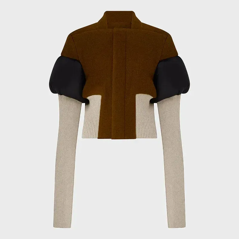 cold weather outfits Joskaa Fashion Unique Patchwork Woolen Jackets Women Zipper Button Slim Waist Jackets Tops Round Neck Long Sleeved Outcoats Streetwear