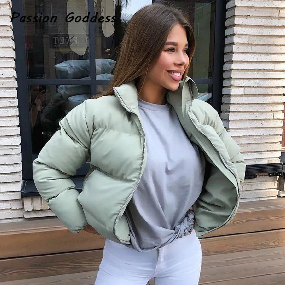 cold weather outfits Joskaa Fashion Women Bubble Coats Down Parka Puffer Cropped Jackets Coat Warm Outcoat Zipper Stand Collar Oversized Jacket Parkas Mujer