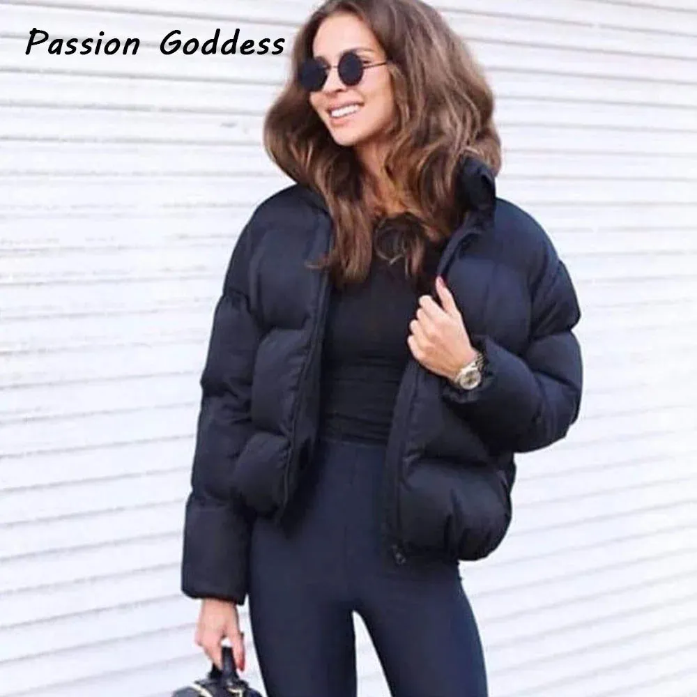 cold weather outfits Joskaa Fashion Women Bubble Coats Down Parka Puffer Cropped Jackets Coat Warm Outcoat Zipper Stand Collar Oversized Jacket Parkas Mujer