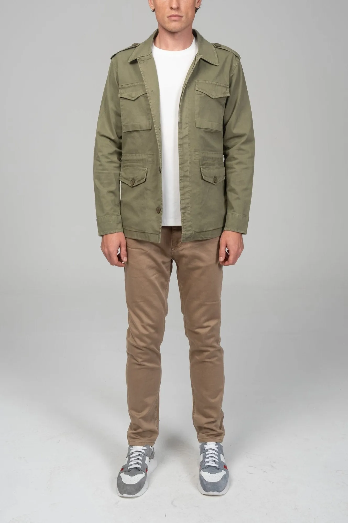 Cotton Fitted Utility Jacket - Khaki