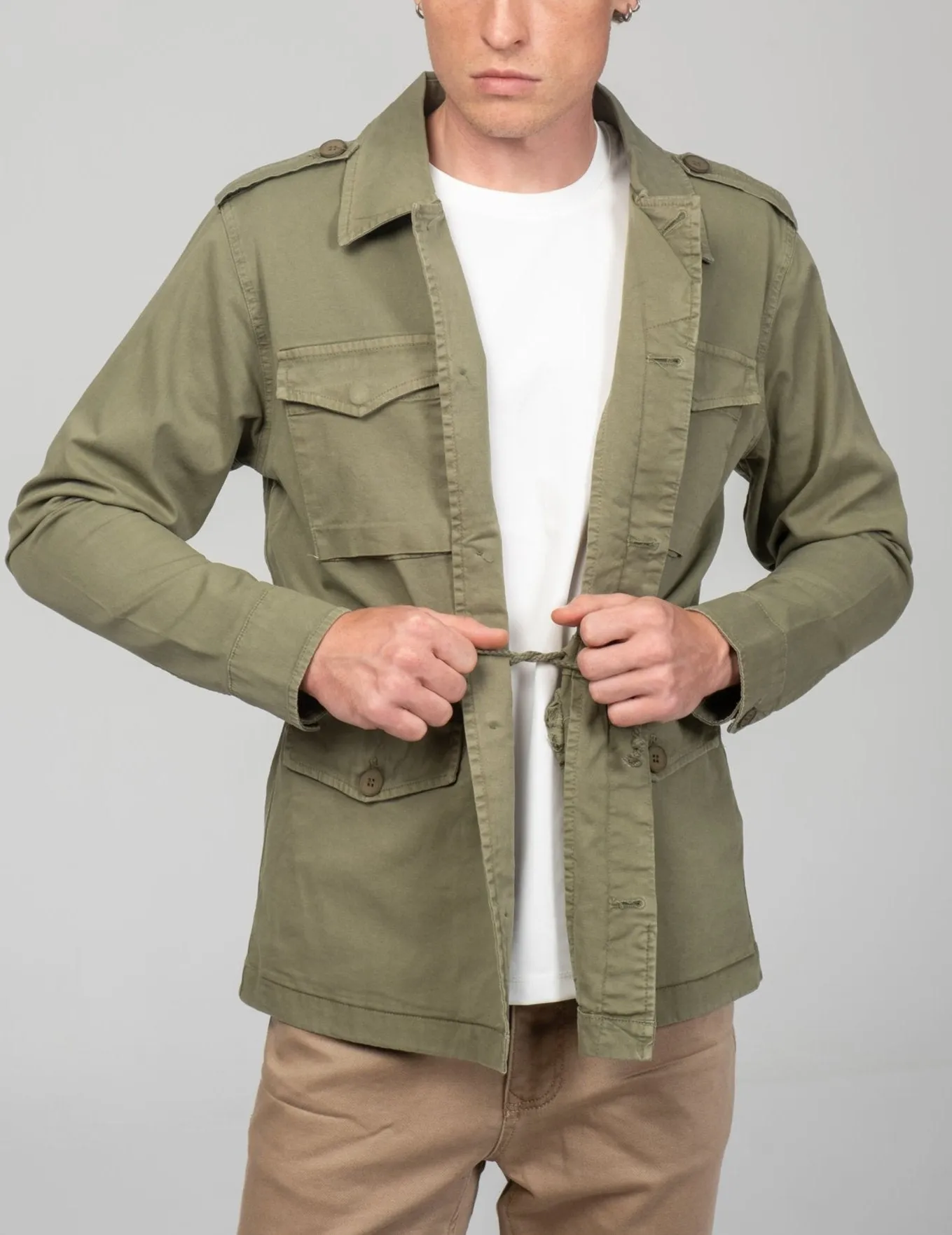 Cotton Fitted Utility Jacket - Khaki