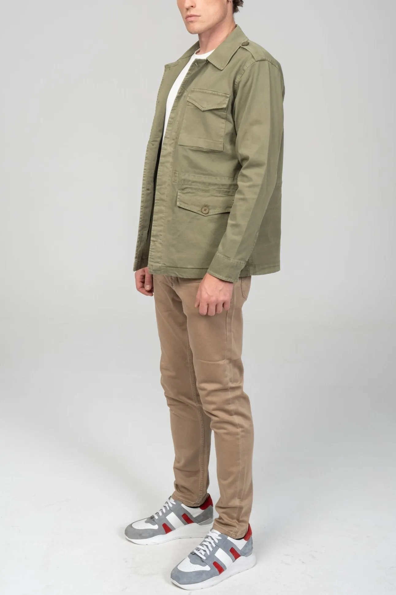 Cotton Fitted Utility Jacket - Khaki