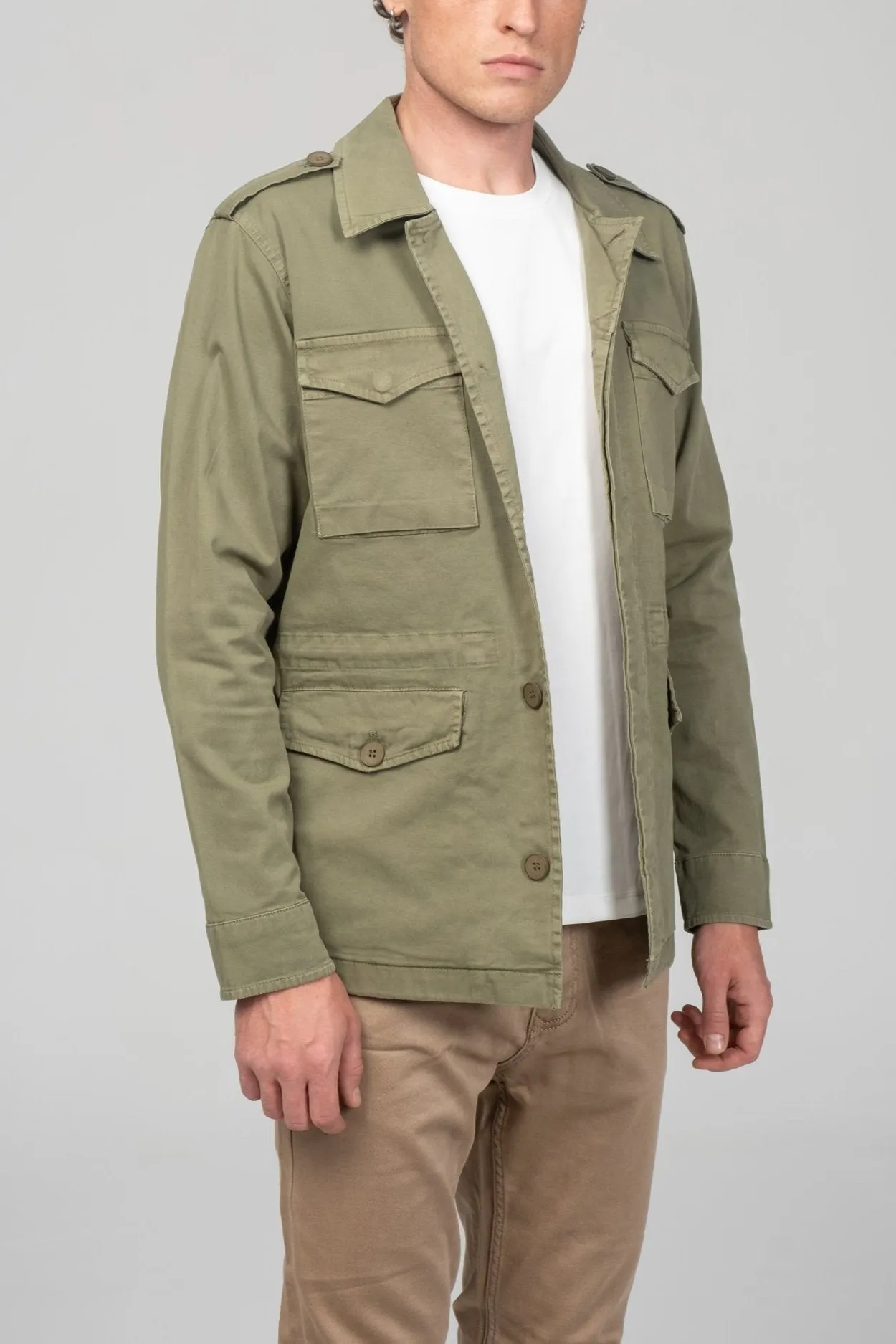 Cotton Fitted Utility Jacket - Khaki