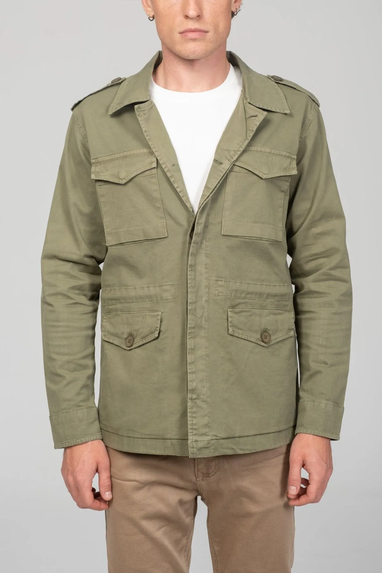 Cotton Fitted Utility Jacket - Khaki