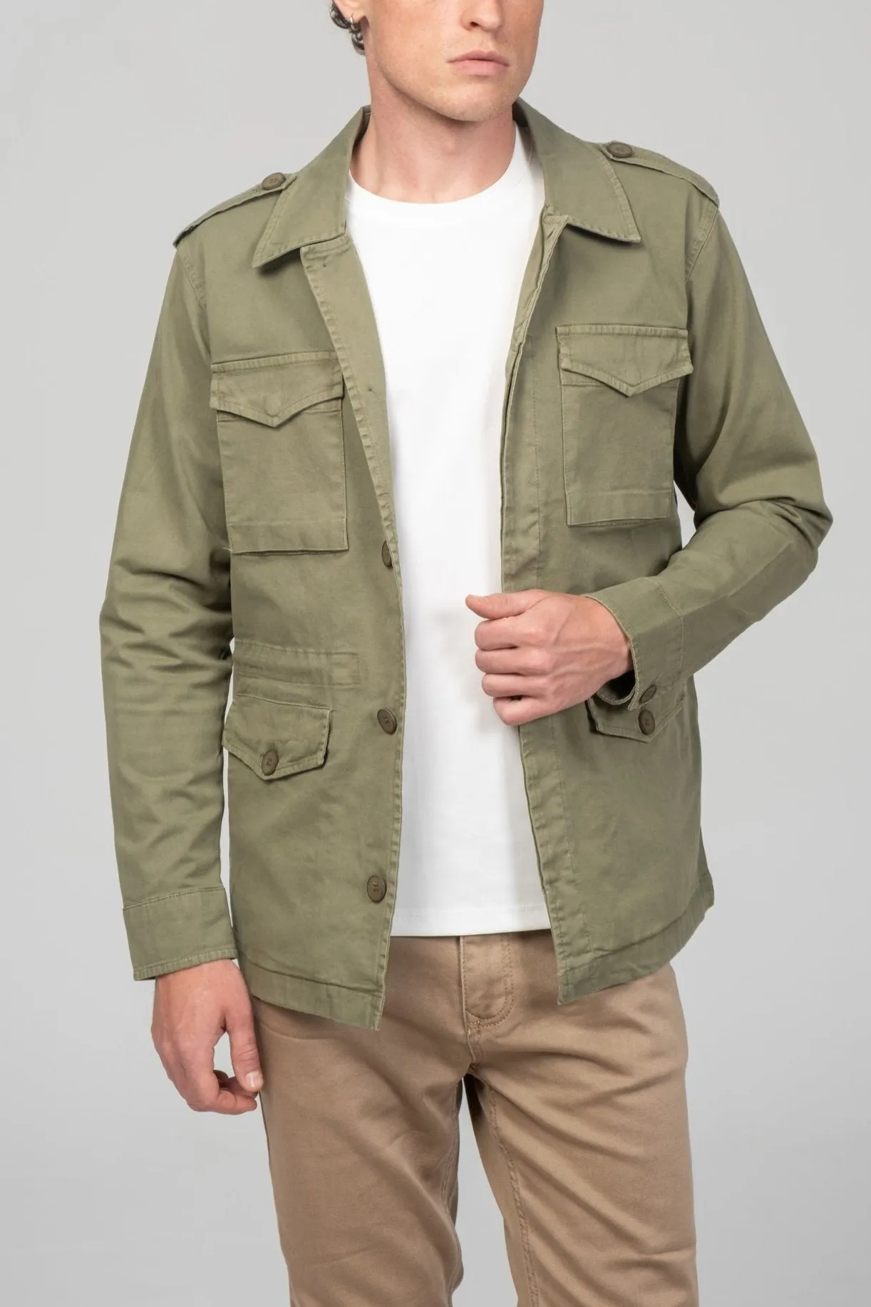 Cotton Fitted Utility Jacket - Khaki