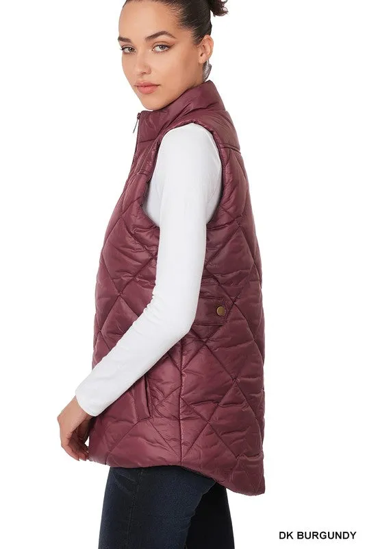 Diamond Quilted Zip Front Vest