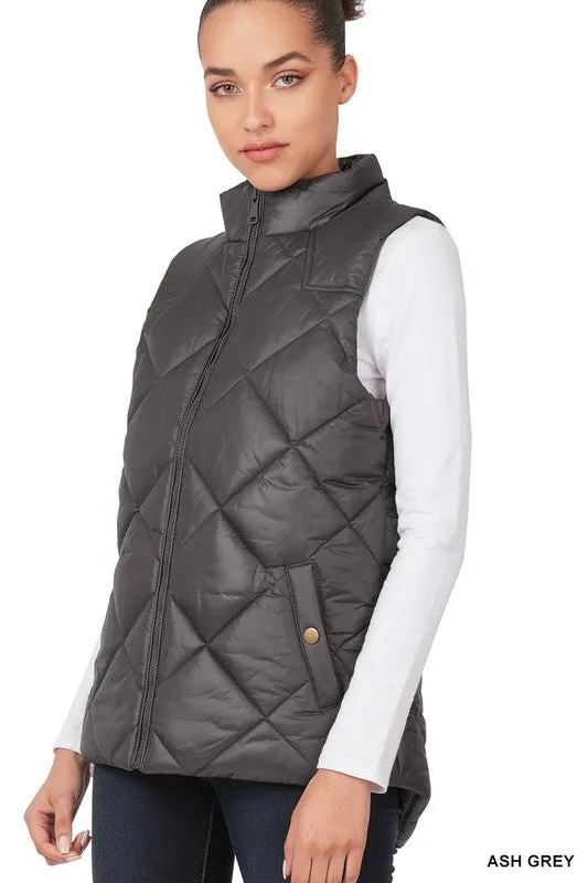 Diamond Quilted Zip Front Vest