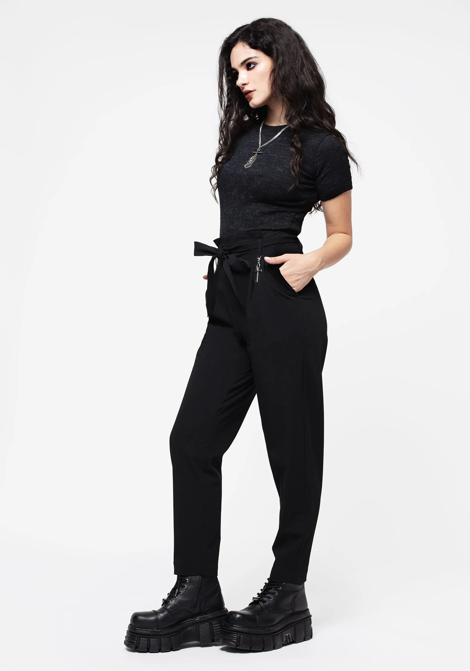 Dinza Tie Waist Tapered Trousers