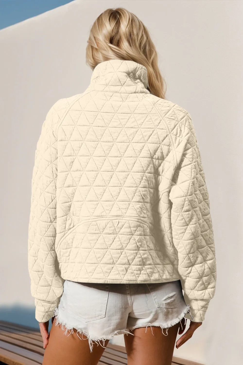 Double Take Half Zip Long Sleeve Quilted Sweatshirt with Pocket - 5 Colors