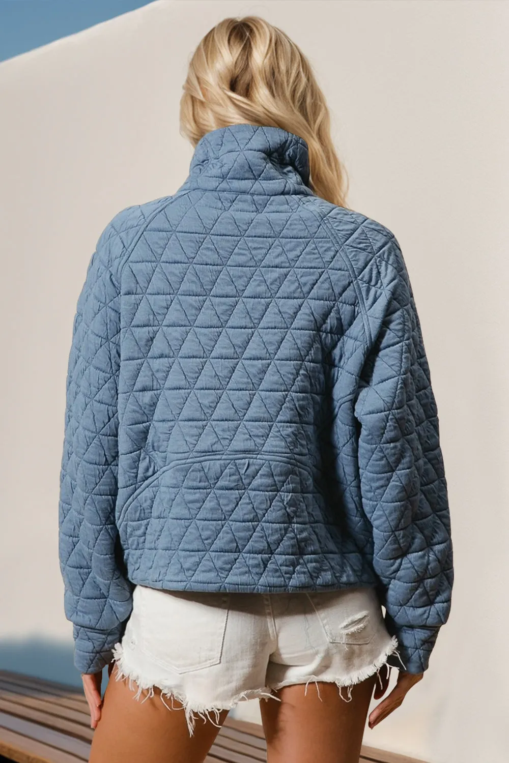 Double Take Half Zip Long Sleeve Quilted Sweatshirt with Pocket - 5 Colors