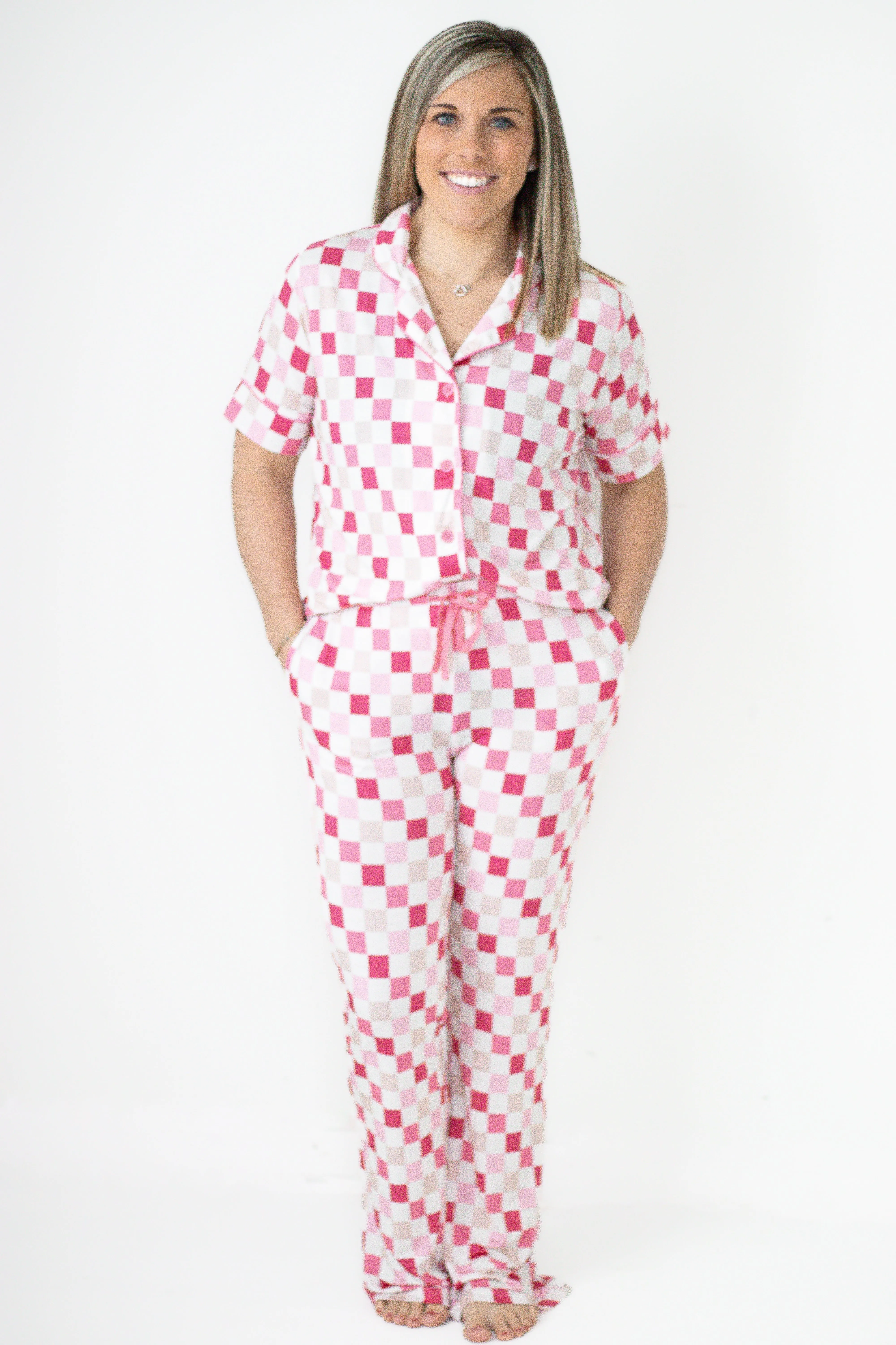 DREAMY PINK CHECKERS WOMEN'S RELAXED FLARE DREAM SET