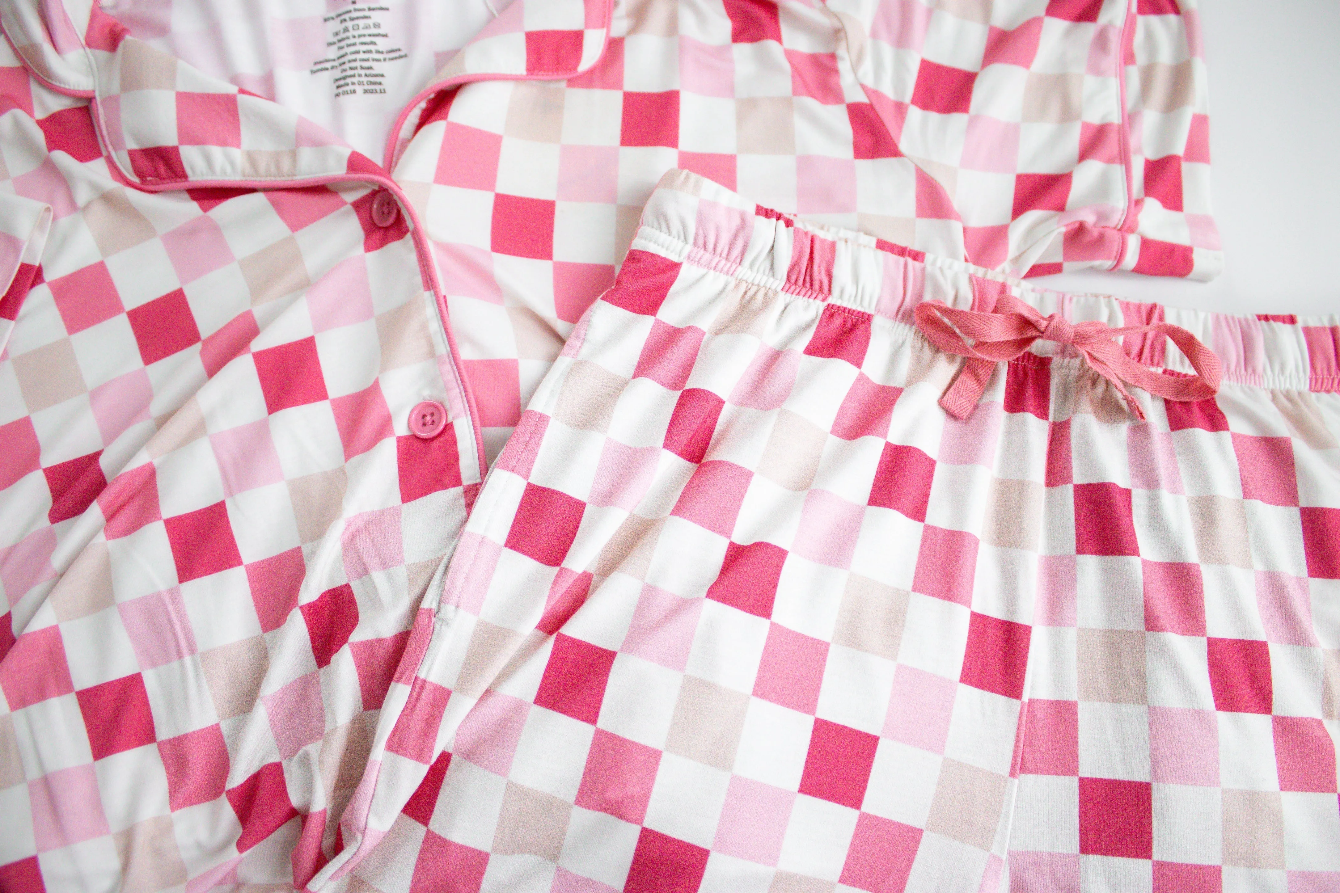 DREAMY PINK CHECKERS WOMEN'S RELAXED FLARE DREAM SET