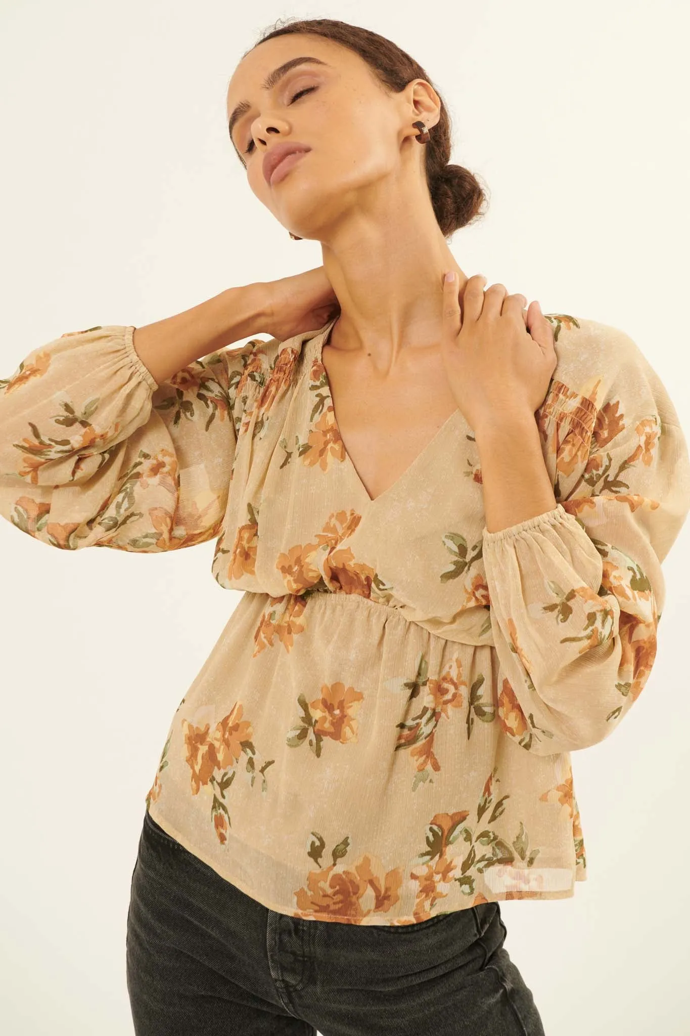 Enchanting Beauty Floral Chiffon Peasant Top