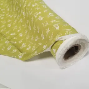 End of Bolt: 3 yards of Designer Deadstock Rayon Challis Floral Lime Green and Ivory Woven-remnant