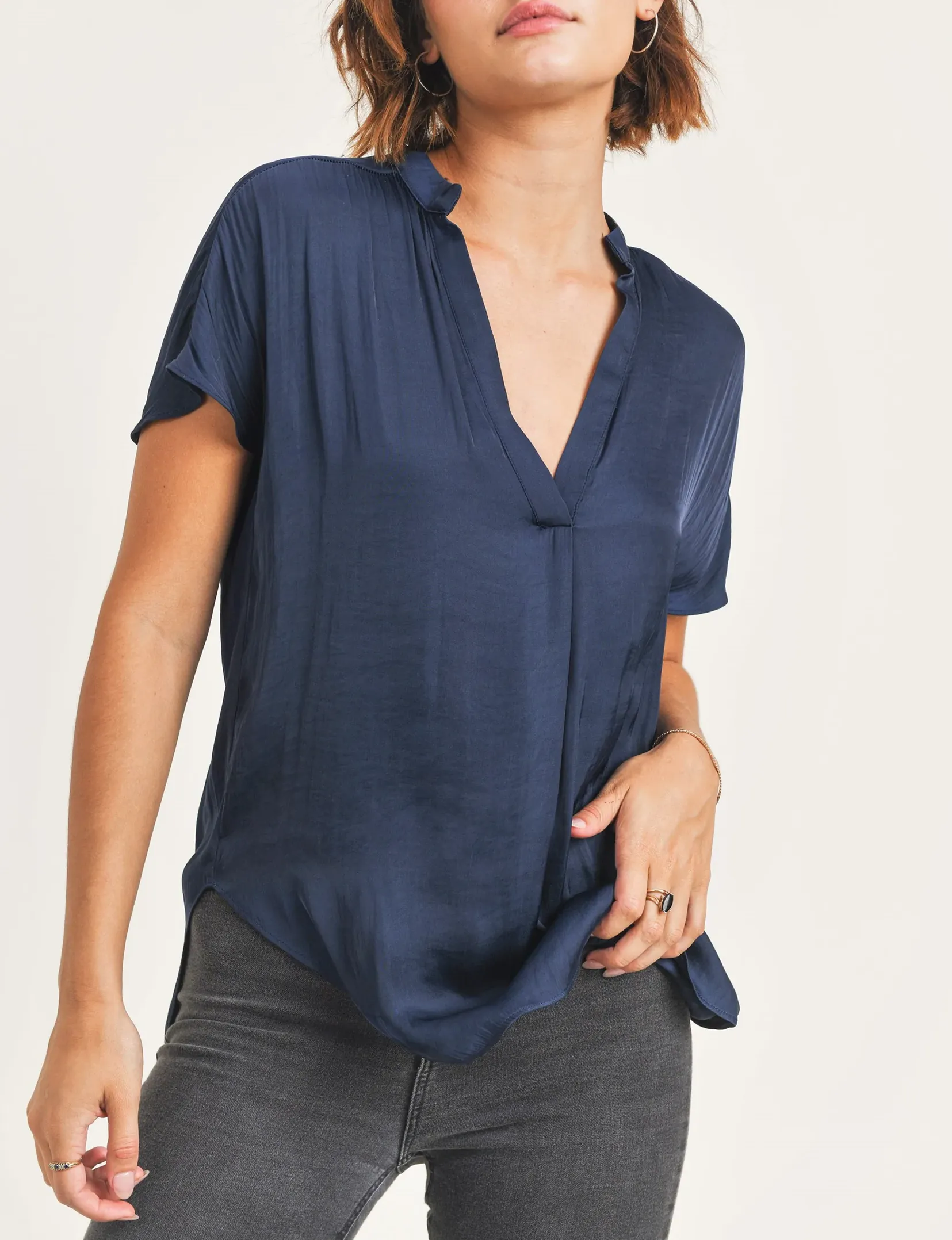 Esme V Neck Blouse, Navy