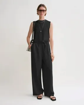 FLUID TIE-WAIST TROUSERS / BLACK