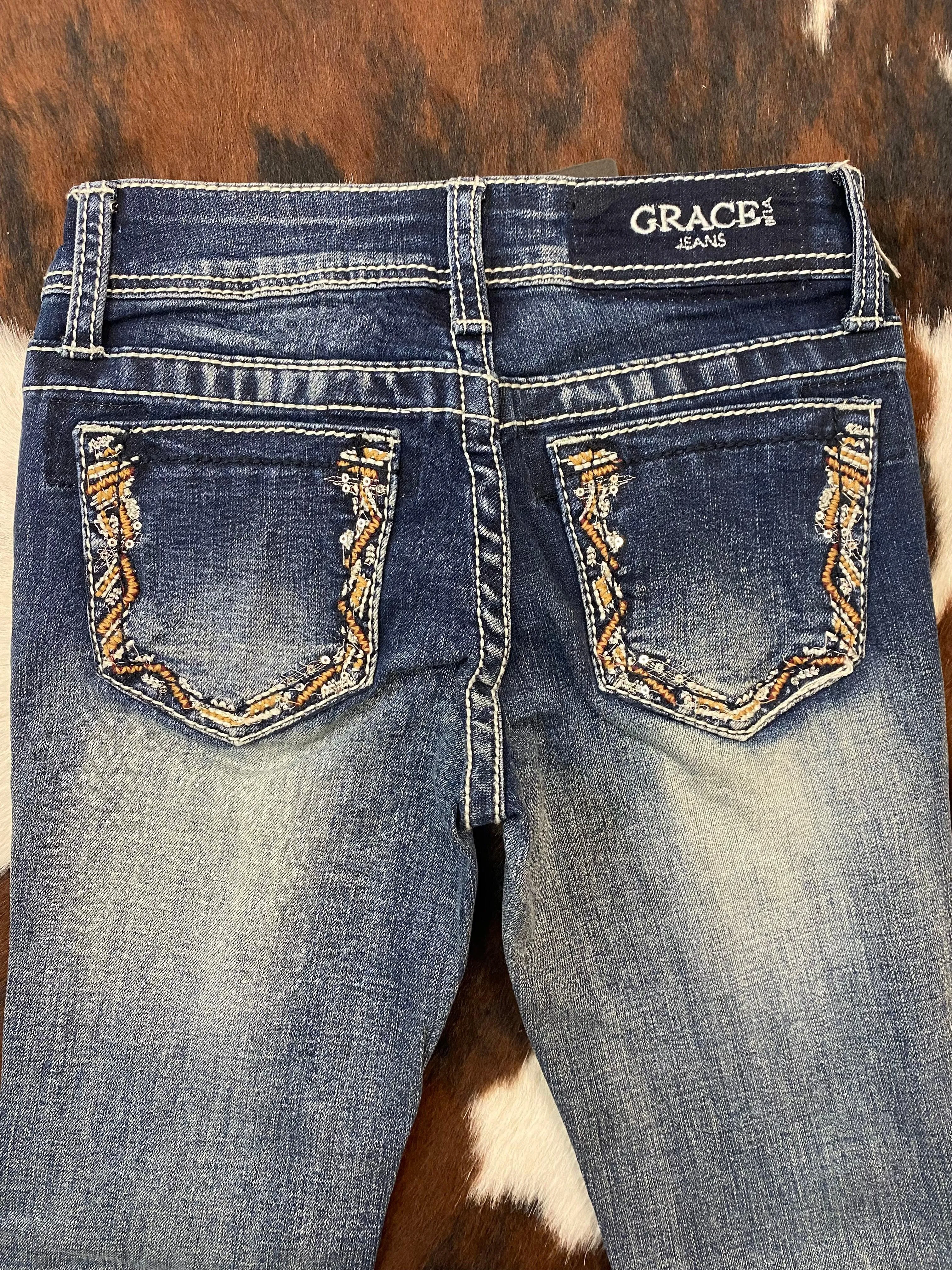 Grace In LA Girl's Embroidered Pockets Bootcut Jeans GB-S467