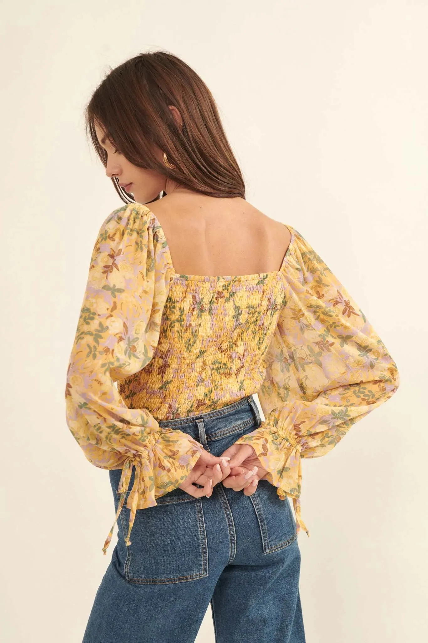 Heart of Gold Ruffled Floral Chiffon Blouse