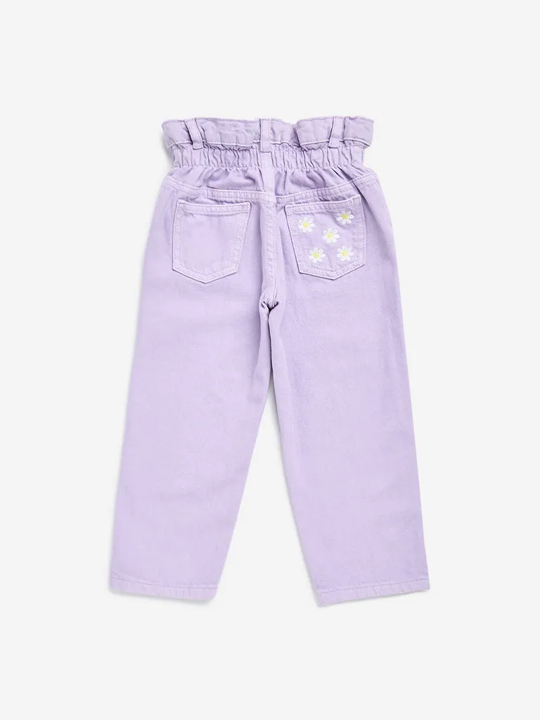 HOP Kids Lilac Floral-Detailed Straight - Fit High - Rise Jeans