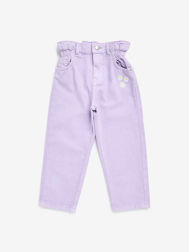 HOP Kids Lilac Floral-Detailed Straight - Fit High - Rise Jeans