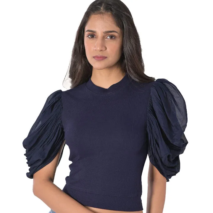 Hosiery Blouses - Mesh Pleated Sleeves